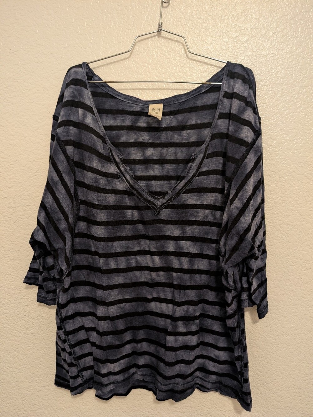 Free People We The Free Blue Striped V Neck Shirt Size Medium